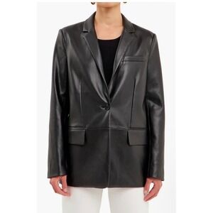 Endless Rose Faux Leather Blazer Black Size L